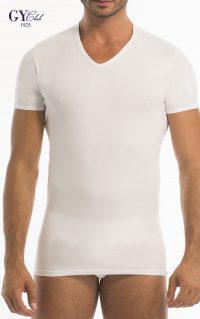 Garda Maglia-manica-corta-collo-V-in-cotone-elastico