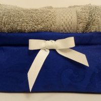 Set asciugamani lavette con cestino in raso di cotone