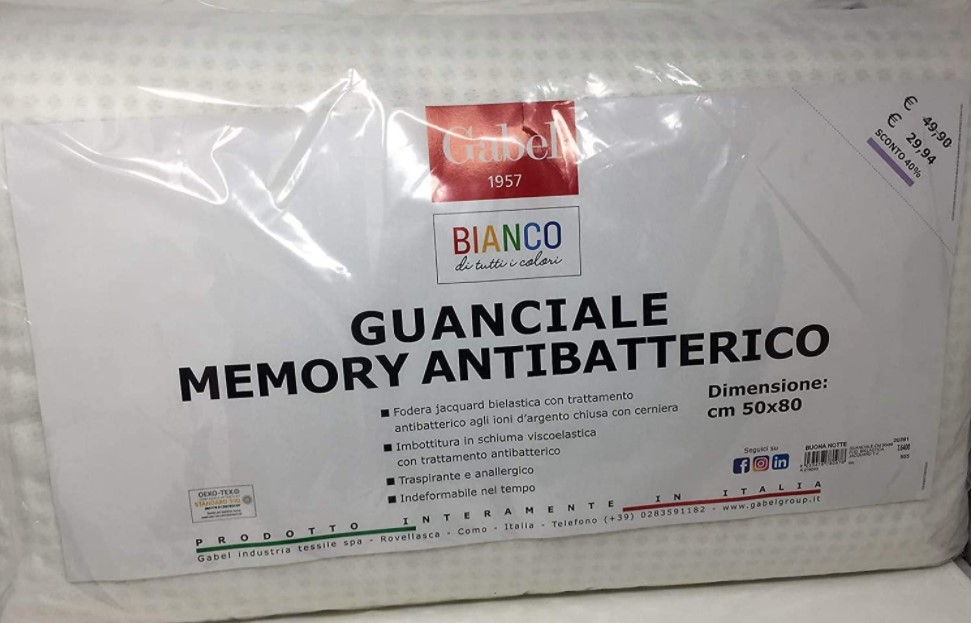 GUANCIALE MEMORY ANTIBATTERICO BUONA NOTTE