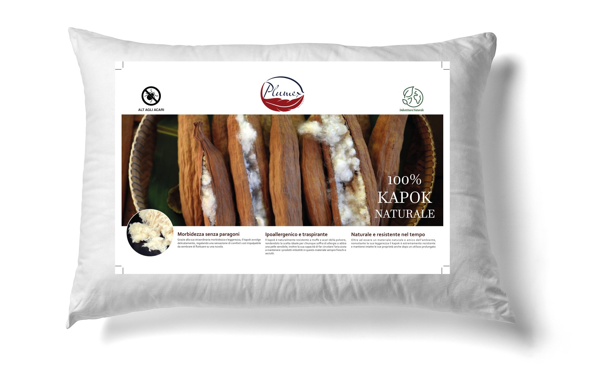 Cuscino guanciale in kapok Plumex