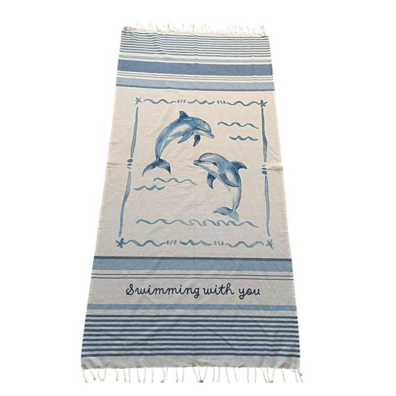 Telo fouta in puro cotone Delfini
